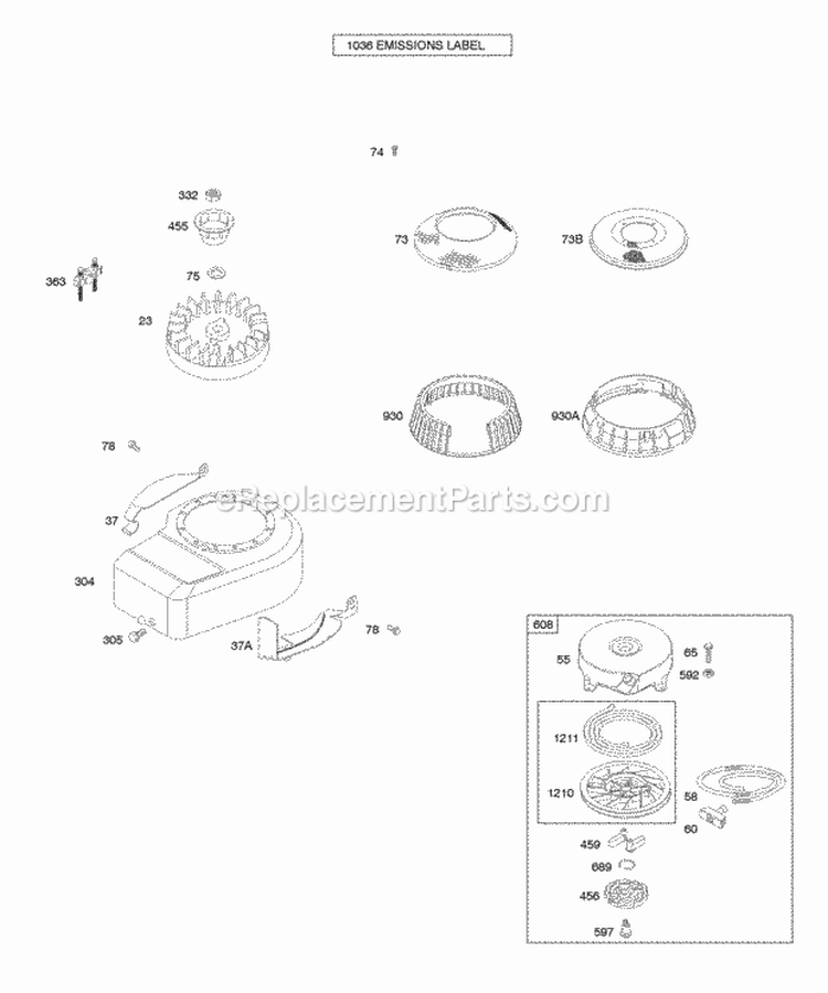 Blower HousingShrouds Flywheel Diagram and Parts List for 09B902-1652-B2  Briggs and Stratton Engine
